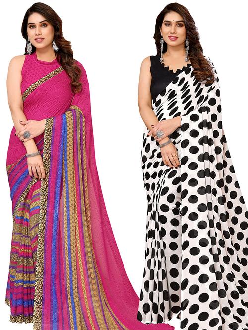 pack of 2 printed casual wear sarees with blouse - 21441451 - Very Small Image - 1