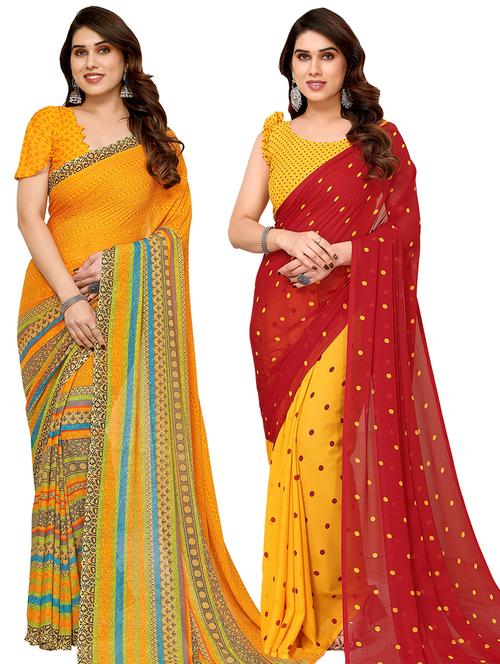pack of 2 printed casual wear sarees with blouse - 21441452 - Very Small Image - 1