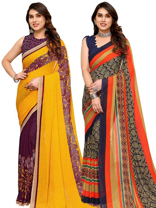 pack of 2 printed casual wear sarees with blouse - 21441453 - Very Small Image - 1