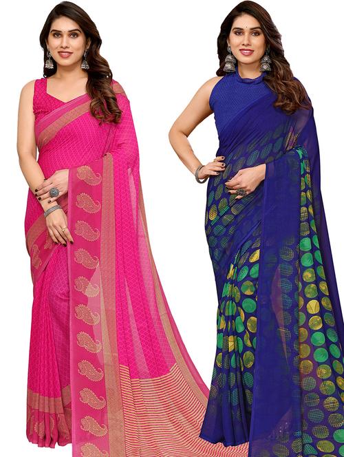 pack of 2 printed casual wear sarees with blouse - 21441457 - Very Small Image - 1