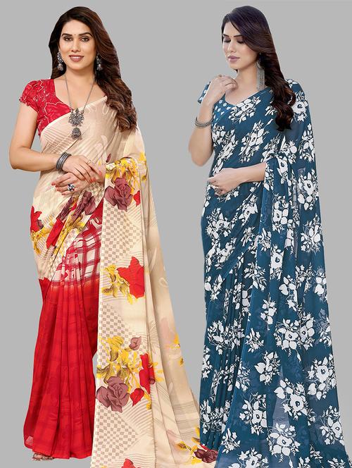 pack of 2 printed casual wear sarees with blouse - 21441458 - Very Small Image - 1