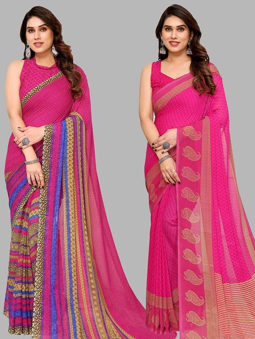 pack of 2 printed casual wear sarees with blouse - 21441459 - Very Small Image - 1