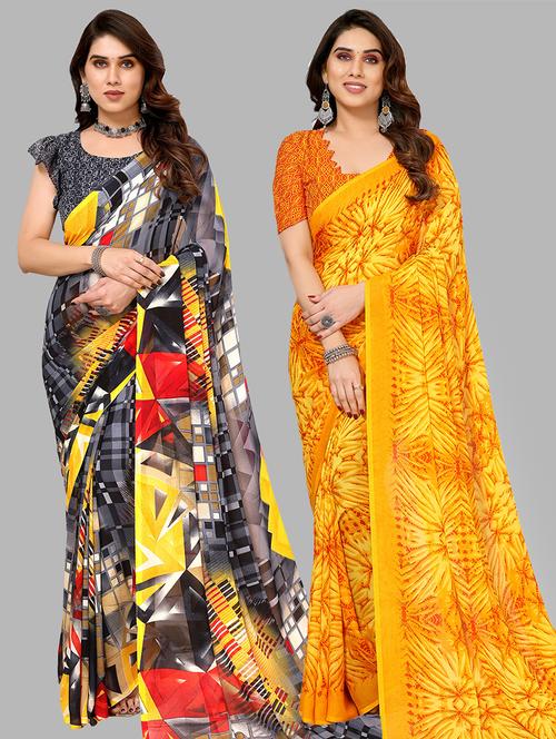 pack of 2 printed casual wear sarees with blouse - 21441460 - Very Small Image - 1