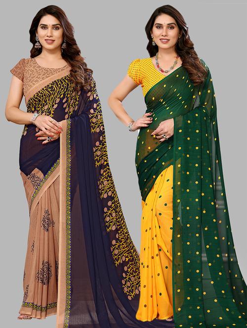 pack of 2 printed casual wear sarees with blouse - 21441462 - Very Small Image - 1