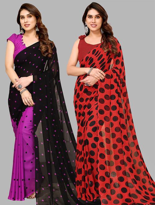 pack of 2 printed casual wear sarees with blouse - 21441463 - Very Small Image - 1