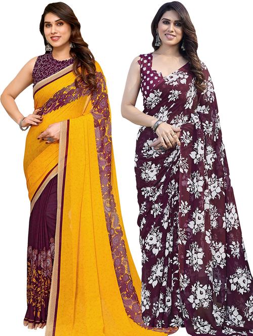 pack of 2 printed casual wear sarees with blouse - 21441465 - Very Small Image - 1