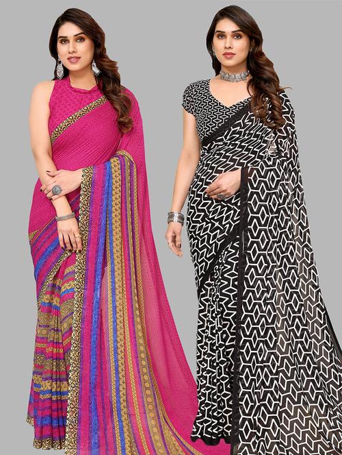pack of 2 printed casual wear sarees with blouse - 21441467 - Very Small Image - 1