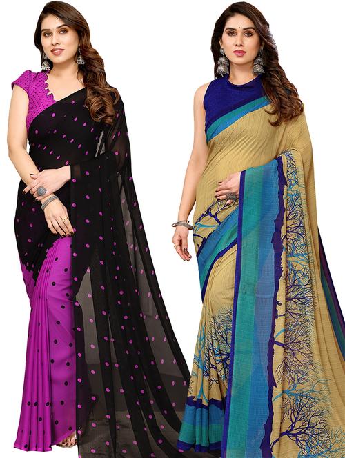 pack of 2 printed casual wear sarees with blouse - 21441468 - Very Small Image - 1