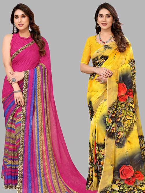 pack of 2 printed casual wear sarees with blouse - 21441469 - Very Small Image - 1
