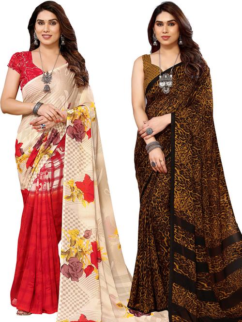 pack of 2 printed casual wear sarees with blouse - 21441470 - Very Small Image - 1