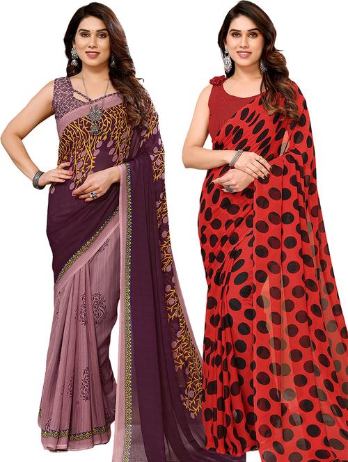 pack of 2 printed casual wear sarees with blouse - 21441472 - Very Small Image - 1