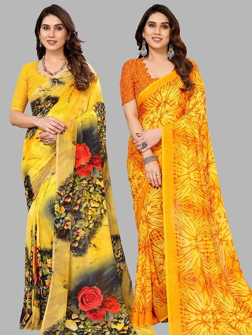 pack of 2 printed casual wear sarees with blouse - 21441473 - Very Small Image - 1