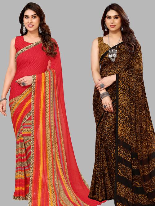 pack of 2 printed casual wear sarees with blouse - 21441475 - Very Small Image - 1