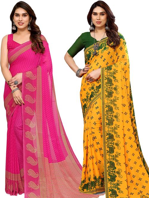 pack of 2 printed casual wear sarees with blouse - 21441476 - Very Small Image - 1