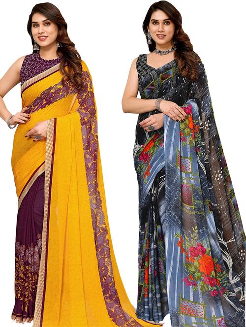 pack of 2 printed casual wear sarees with blouse - 21441478 - Very Small Image - 1