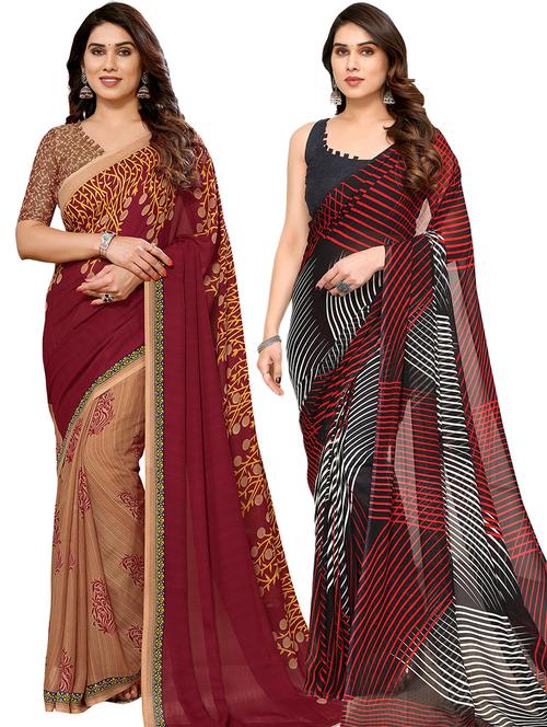 pack of 2 printed casual wear sarees with blouse - 21441480 - Very Small Image - 1