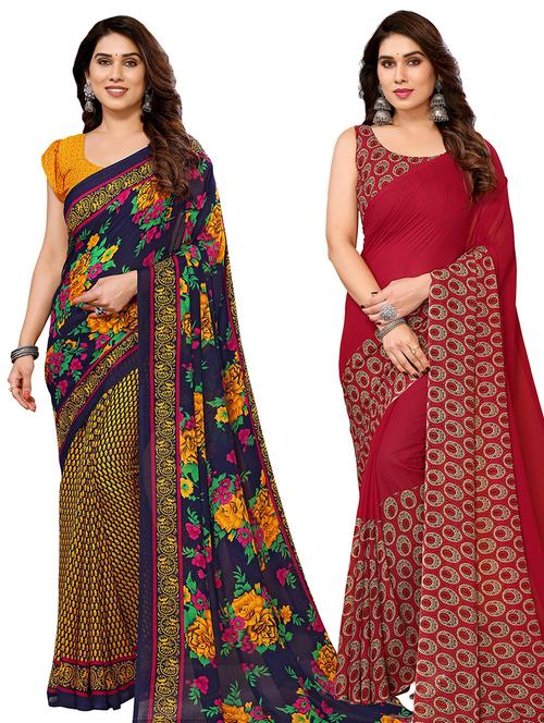 pack of 2 printed casual wear sarees with blouse - 21441486 - Very Small Image - 1