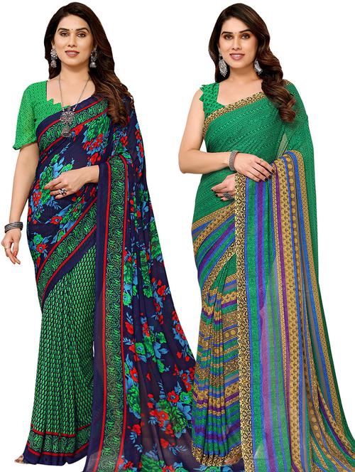 pack of 2 printed casual wear sarees with blouse - 21441487 - Very Small Image - 1