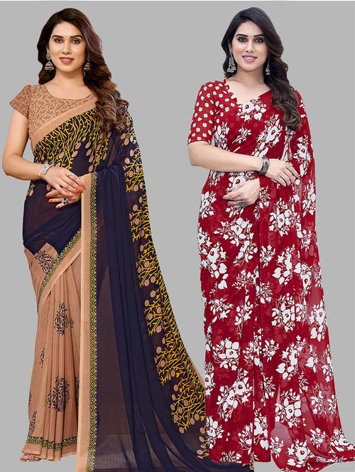 pack of 2 printed casual wear sarees with blouse - 21441488 - Very Small Image - 1