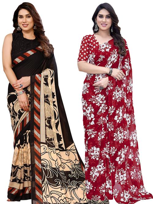 pack of 2 printed casual wear sarees with blouse - 21441489 - Very Small Image - 1