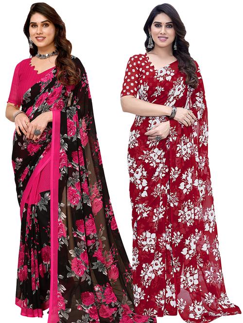 pack of 2 printed casual wear sarees with blouse - 21441490 - Very Small Image - 1