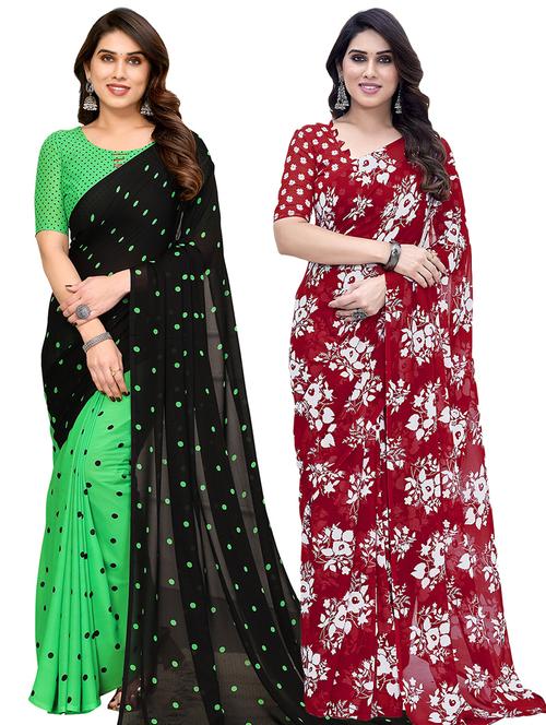 pack of 2 printed casual wear sarees with blouse - 21441491 - Very Small Image - 1