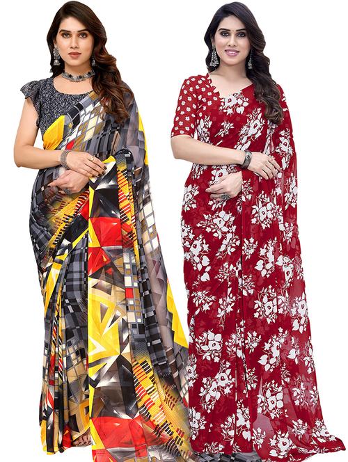pack of 2 printed casual wear sarees with blouse - 21441492 - Very Small Image - 1