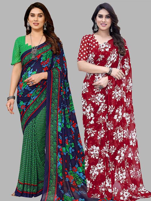 pack of 2 printed casual wear sarees with blouse - 21441493 - Very Small Image - 1