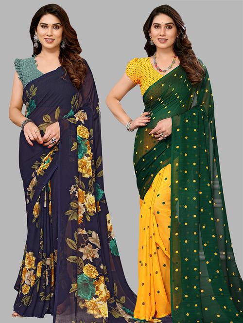 pack of 2 printed casual wear sarees with blouse - 21441494 - Very Small Image - 1