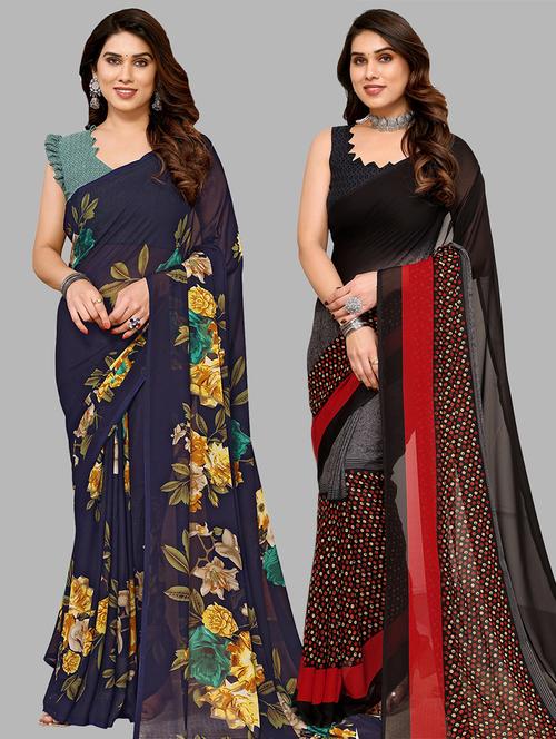 pack of 2 printed casual wear sarees with blouse - 21441495 - Very Small Image - 1