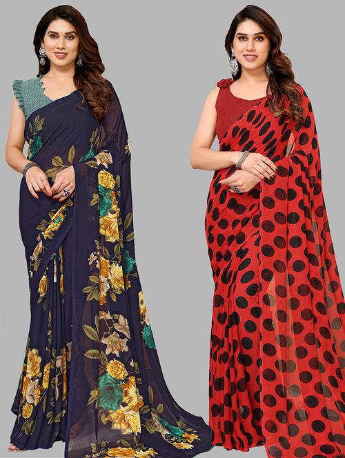  women pack of 2 casual wear combo sarees - 21441496 - Very Small Image - 1
