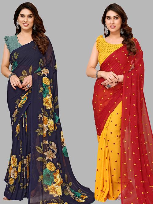  women pack of 2 casual wear combo sarees - 21441499 - Very Small Image - 1