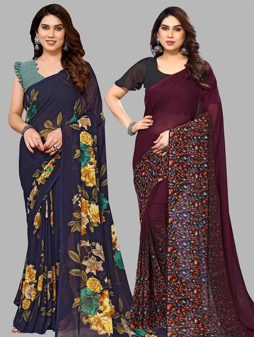 pack of 2 casual wear combo sarees with blouse - 21441500 - Very Small Image - 1