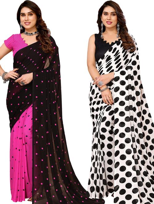 pack of 2 printed casual wear sarees - 21441505 - Very Small Image - 1