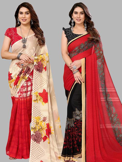 women pack of 2 casual wear combo sarees - 21441510 - Very Small Image - 1