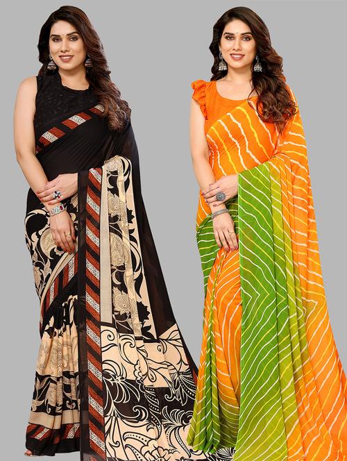 pack of 2 printed casual wear sarees - 21441515 - Very Small Image - 1