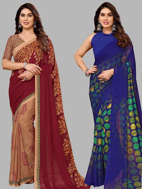  women pack of 2 casual wear combo sarees - 21441521 - Very Small Image - 1