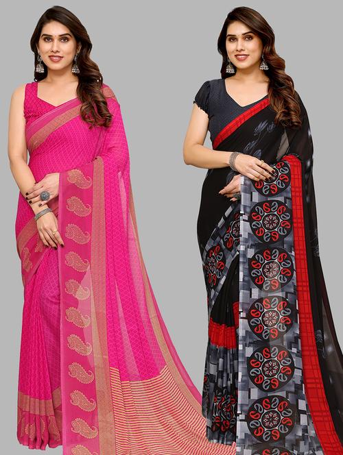 pack of 2 casual wear combo sarees with blouse - 21441522 - Very Small Image - 1