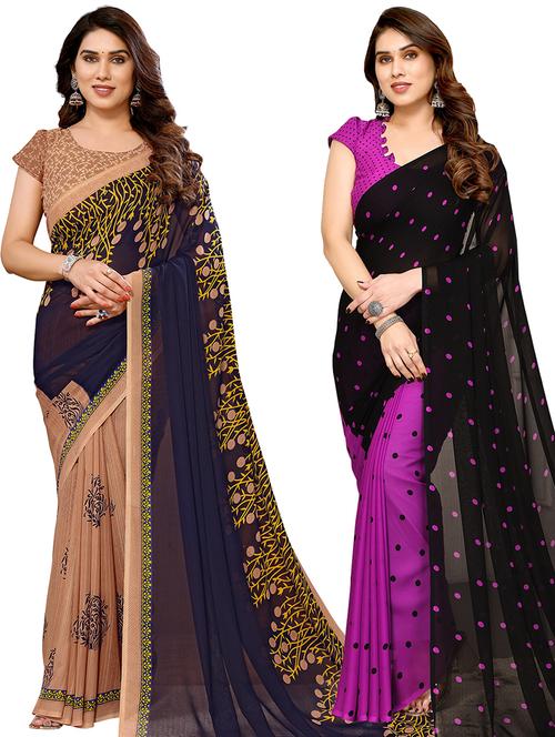 pack of 2 casual wear combo sarees with blouse - 21441526 - Very Small Image - 1