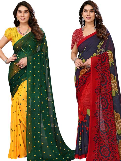 pack of 2 casual wear combo sarees with blouse - 21441540 - Very Small Image - 1
