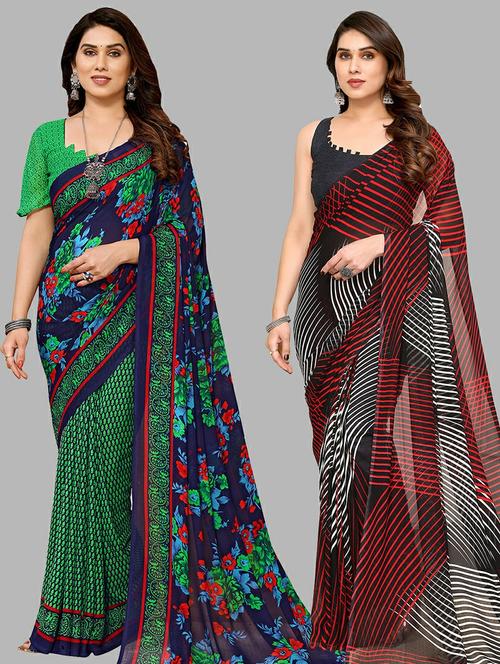  women pack of 2 casual wear combo sarees - 21441542 - Very Small Image - 1