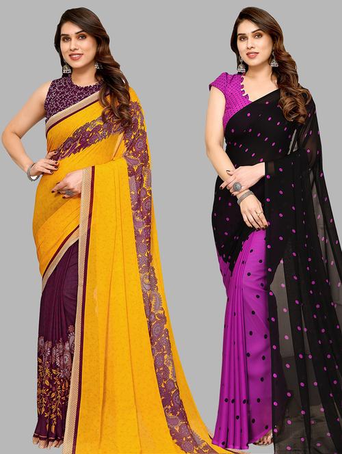 pack of 2 casual wear combo sarees with blouse - 21441544 - Very Small Image - 1