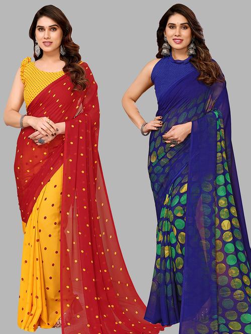  women pack of 2 casual wear combo sarees - 21441550 - Very Small Image - 1