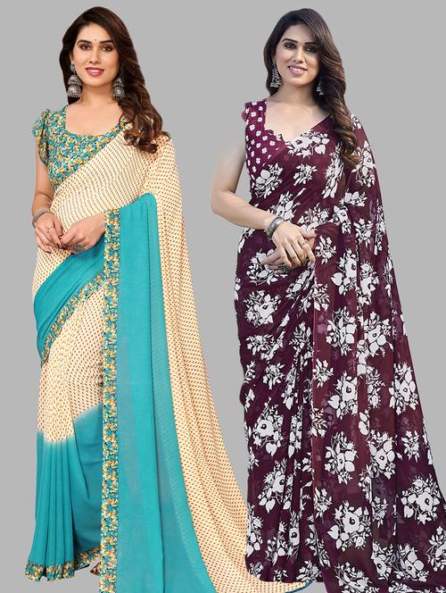 pack of 2 casual wear combo sarees with blouse - 21441551 - Very Small Image - 1