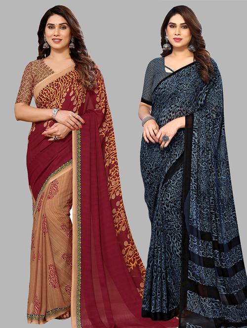pack of 2 casual wear combo sarees with blouse - 21441556 - Very Small Image - 1