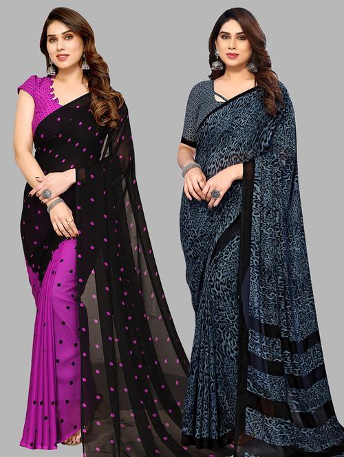  women pack of 2 casual wear combo sarees - 21441557 - Very Small Image - 1