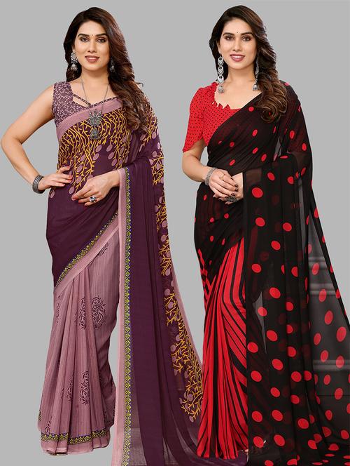  women pack of 2 casual wear combo sarees - 21441559 - Very Small Image - 1