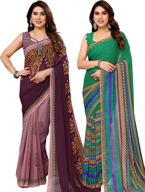 pack of 2 printed casual wear sarees - 21441565 - Very Small Image - 1