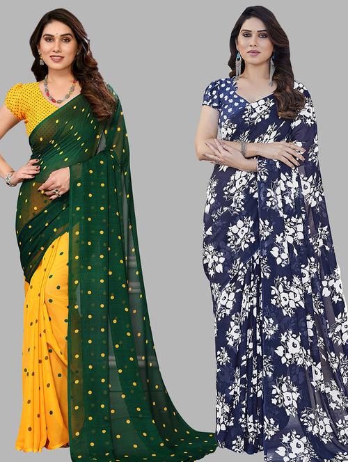 pack of 2 casual wear combo sarees with blouse - 21441566 - Very Small Image - 1
