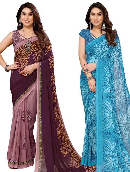  women pack of 2 casual wear combo sarees - 21441567 - Very Small Image - 1